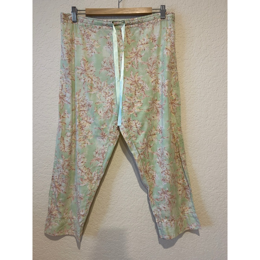 Papinelle Pajama Set Sz M Green Floral Cotton Button Up Crop Cottagecore Garden - Picture 8 of 12